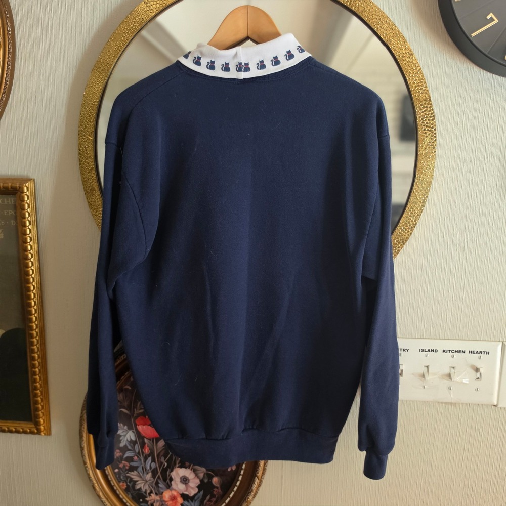 Vintage Jerzees made in USA womens large navy crew mocknwck 3 cat embroidered - Picture 8 of 8